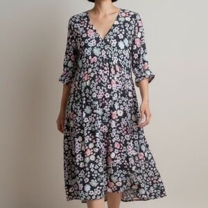 Pink Daisy blue with multicolored flowers floral dress Size S comfy stretchy